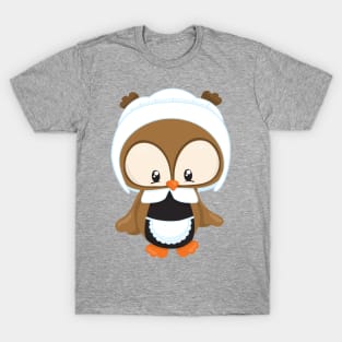 Thanksgiving Owl, Brown Owl, Pilgrim Bonnet T-Shirt